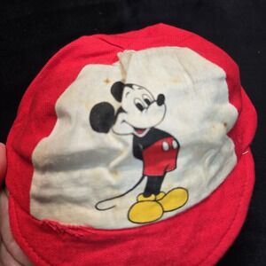 VTG Mickey Mouse Toddler Hat Red Canvas Small USA Walt‎ Disney Productions